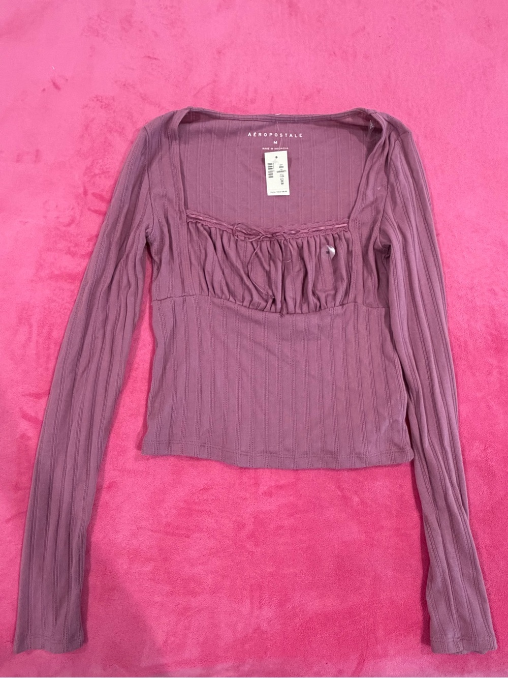 Aeropostale Mauve Long Sleeve Ruffled Square Neck Top